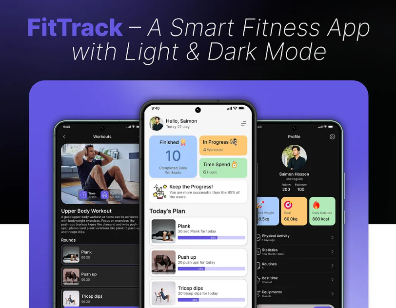 FitTrack - A Smart Fitness App with Light & Dark Mode
